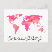 Plaatst zij zal gaan citeren Roze Waterverf Wereld Briefkaart (Voorkant)