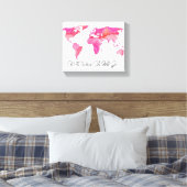 Plaatst zij zal gaan citeren Roze Waterverf Wereld Canvas Afdruk (Insitu (Slaapkamer))