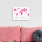 Plaatst zij zal gaan citeren Roze Waterverf Wereld Canvas Afdruk (Insitu (Woonkamer))