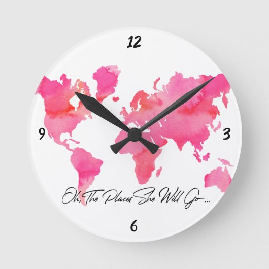 Plaatst zij zal gaan citeren Roze Waterverf Wereld Ronde Klok (Voorkant)