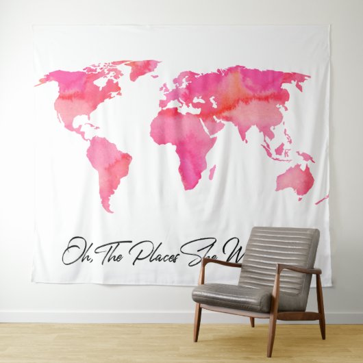 Plaatst zij zal gaan citeren Roze Waterverf Wereld Wandkleed (In Situ (horizontaal))