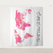 Plaatst zij zal gaan citeren Roze Waterverf Wereld Wandkleed (Voorkant)