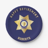 Plaatsvervangend sheriff pensioen partij gouden st papieren bordje (Voorkant)