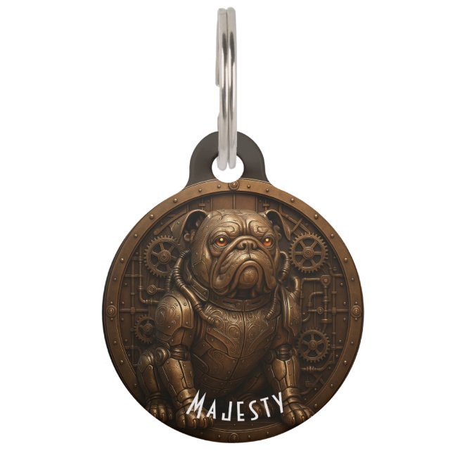 Placa Para Mascotas Steampunk Bulldog. Huisdierpenning (Voorkant)