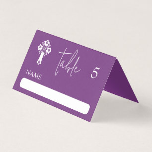 Place Card Bloemen Kruis Doopsel Sweet Plum Kaart