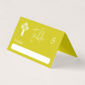 Place Card Floral Cross Christening Yellow Kaart (Voorkant)