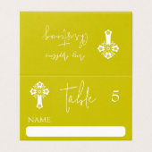 Place Card Floral Cross Christening Yellow Kaart (Buitenkant ongevouwen)