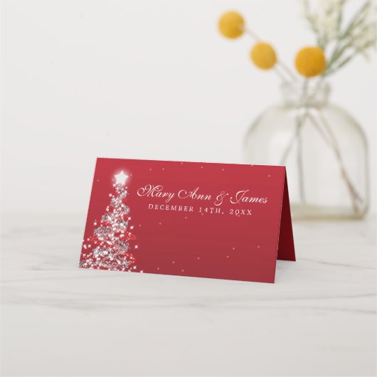 Place Card Kerstbruiloft Zilver Rood Plaatskaartje (Achterkant)