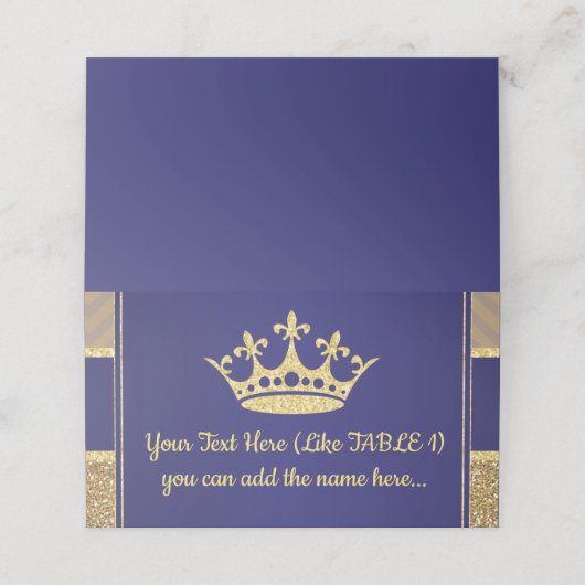 Place Card - Royal Gold Blue Prince King thema Plaatskaartje (Buitenkant ongevouwen)