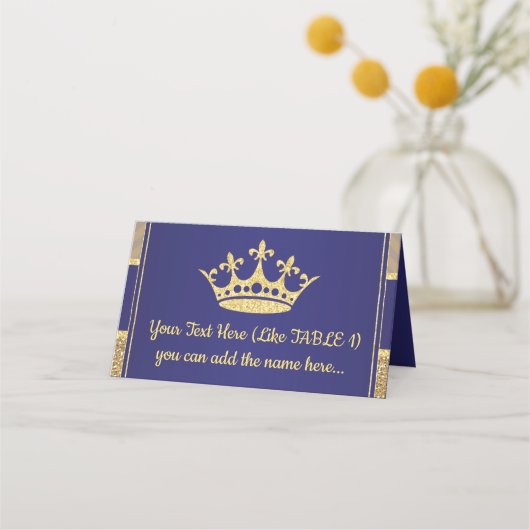 Place Card - Royal Gold Blue Prince King thema Plaatskaartje (Voorkant)