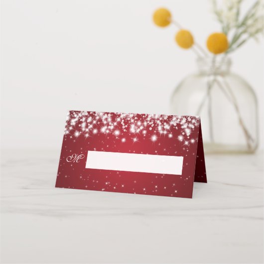 Place Card Wedding Winter Sparkle Red Plaatskaartje (Voorkant)