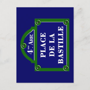 Place de la Bastille, Paris Street Sign Briefkaart