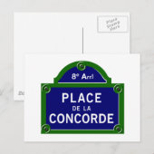 Place de la Concorde, Paris Street Sign Briefkaart (Voorkant / Achterkant)