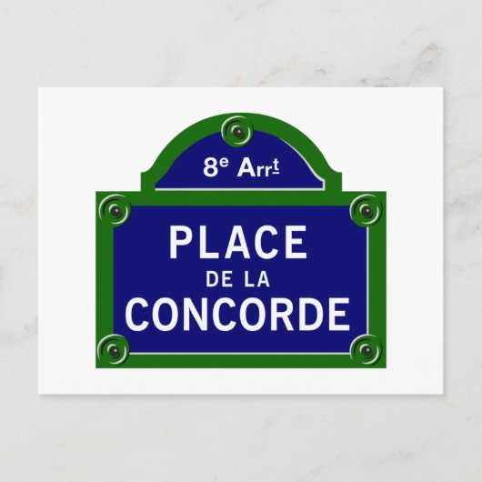 Place de la Concorde, Paris Street Sign Briefkaart (Voorkant)