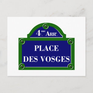 Place des Vosges, Paris Street Sign Briefkaart