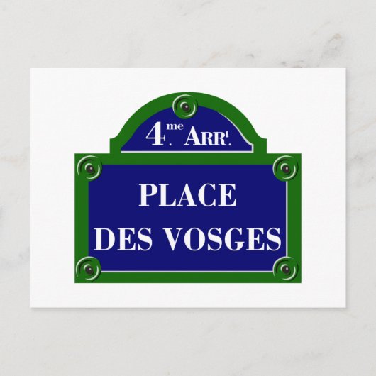 Place des Vosges, Paris Street Sign Briefkaart (Voorkant)