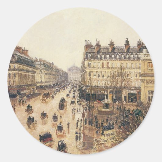 Place du Theater Francais, Paris Rain van Pissarro Ronde Sticker (Voorkant)