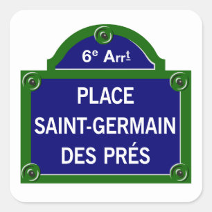 Place Saint-Germain des Pres, Parijs Straatnaambor Vierkante Sticker