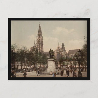 Place Verte and cathedral, Antwerpen, België Briefkaart