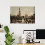Place Verte and cathedral, Antwerpen, België Poster (Thuiskantoor)