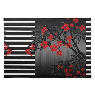 Placemat Asian Black White Bamboo Blossom
