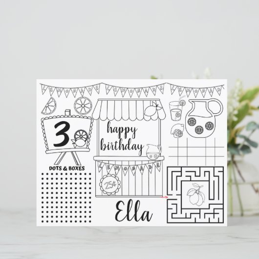 Placemats voor limonade, roze limonade activiteits (Staand voorkant)