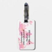 Places She Will Go Quote Roze Waterverf Wereldkaar Bagagelabel (Achterkant verticaal)