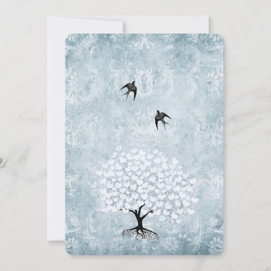 Placid Blue Damask Heart Leaf Aqua Tree Kaart (Achterkant)