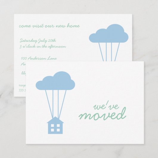Placid Blue House & Cloud Housewarming Uitnodigen Kaart (Voorkant / Achterkant)