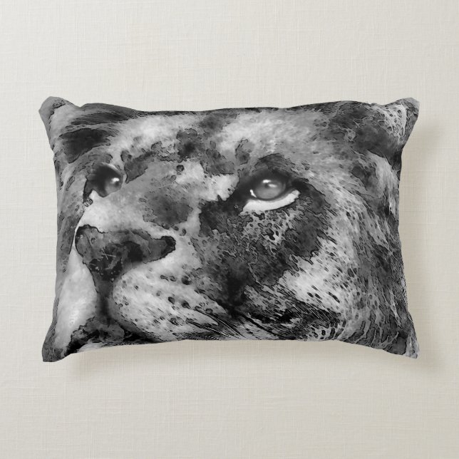 Placid Lion Face Silver Accent Kussen (Voorkant)