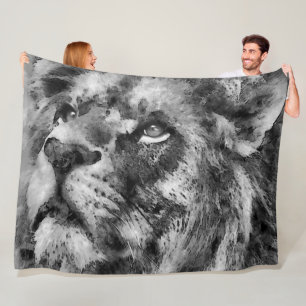 Placid Lion Face Silver Fleece Deken