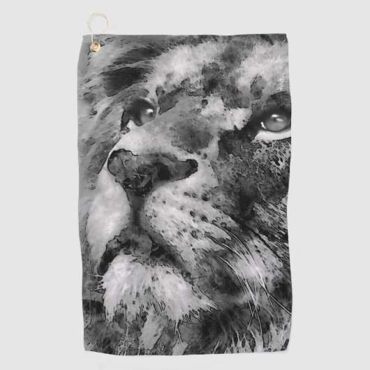Placid Lion Face Silver Golfhanddoek (Voorkant)