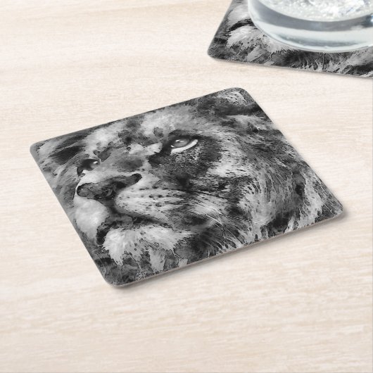 Placid Lion Face Silver Kartonnen Onderzetters (Schuin)