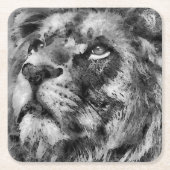 Placid Lion Face Silver Kartonnen Onderzetters (Voorkant)