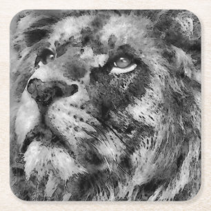 Placid Lion Face Silver Kartonnen Onderzetters