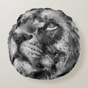 Placid Lion Face Silver Rond Kussen