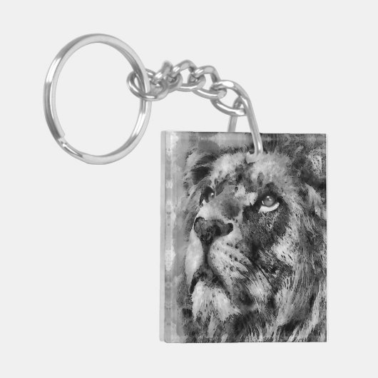 Placid Lion Face Silver Sleutelhanger (Voorkant Links)
