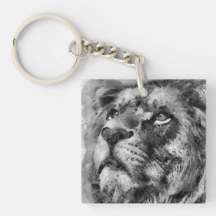 Placid Lion Face Silver Sleutelhanger