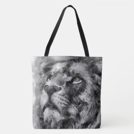 Placid Lion Face Silver Tote Bag