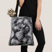 Placid Lion Face Silver Tote Bag (Dichtbij)