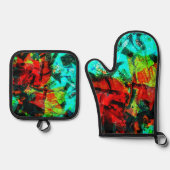 Placid sinaasappel abstract houder en ovenhandscho ovenwant & pannenlap set (Voorkant)