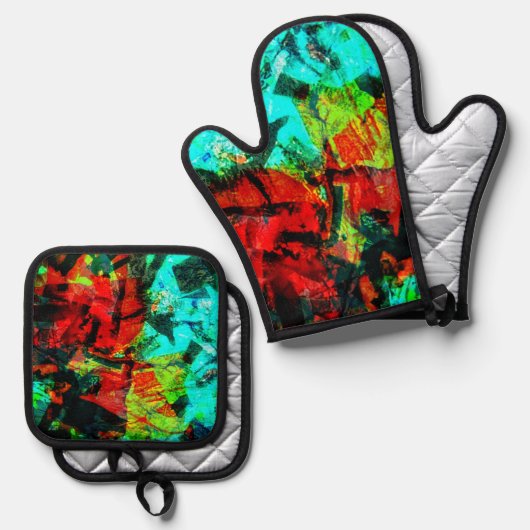 Placid sinaasappel abstract houder en ovenhandscho ovenwant & pannenlap set (Voorkant / Achterkant)