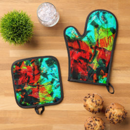Placid sinaasappel abstract houder en ovenhandscho ovenwant & pannenlap set