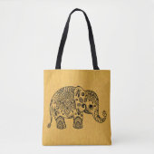 Plack Paisley olifant op gouden textuur Tote Bag (Voorkant)
