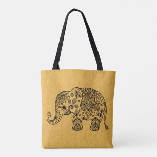 Plack Paisley olifant op gouden textuur Tote Bag