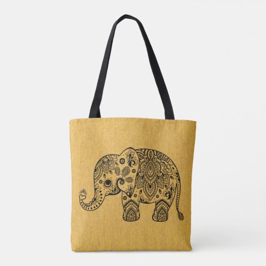 Plack Paisley olifant op gouden textuur Tote Bag (Achterkant)
