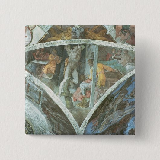 Plafond van sistine Chapel: Haman Vierkante Button 5,1 Cm (Voorkant)