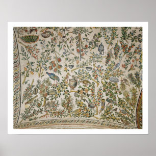 Plafonddecoratie met bloemen en vogels (mozaïek) poster