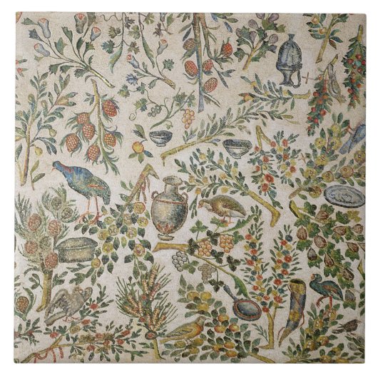 Plafonddecoratie met bloemen en vogels (mozaïek) tegeltje (Voorkant)