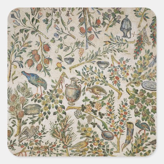 Plafonddecoratie met bloemen en vogels (mozaïek) vierkante sticker (Voorkant)